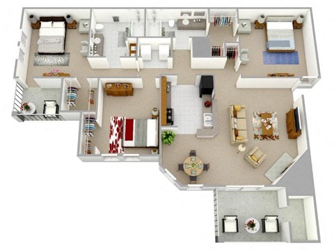 Floor plan for 3 beds, 2 baths, 1167 sqft